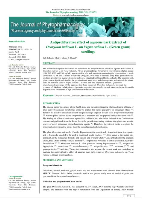 Pdf Antiproliferative Effect Of Aqueous Bark Extract Of Oroxylum