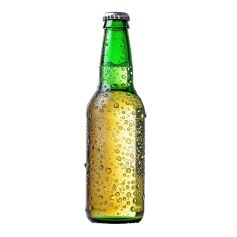 Green Beer Bottle With Water Droplets Isolated On White Background