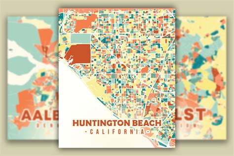 Huntington Beach Colorful Map Graphic by Poster Boutique · Creative Fabrica