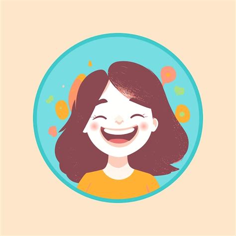 Linda Chica Risa Y Alegría Sonrisa Cara Ilustración Plana Vector Premium