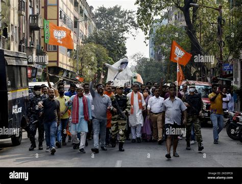 Bjp Bharatiya Janata Party Activists Shout Slogan Carry Banners