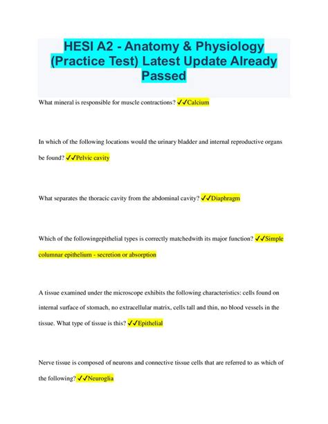 Hesi A Anatomy Physiology Practice Test Latest Update Already Passed