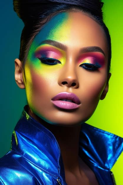 Premium AI Image A Model With A Bright And Colorful Eye Shadow