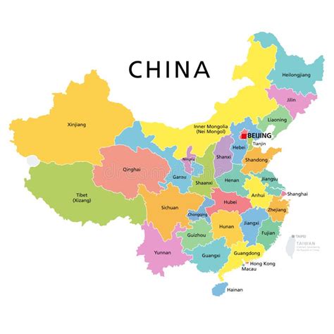 Mapa Político Da China Províncias Multicoloridas Divisões