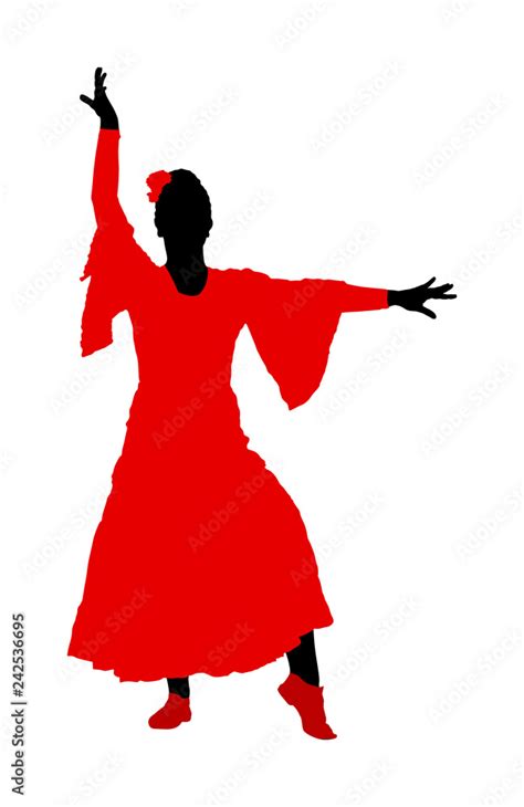 Attractive Spanish Girl Flamenco Dancer Vector Silhouette Hispanic