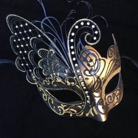 Gold Black Masquerade Mask Filigree Womens Masquerade Etsy