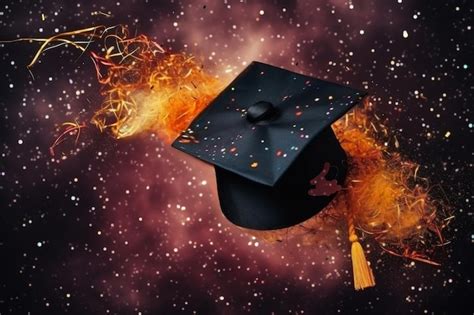 premium photo graduation cap flying  confetti background