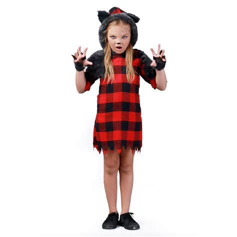 Fantasia Lobisomem Infantil Vestido Halloween Lobisomem Menina Capuz E