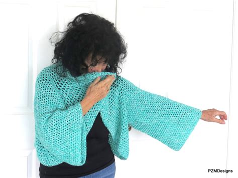 Aqua Plus Size Circle Shrug Handmade Crochet Pzm Designs