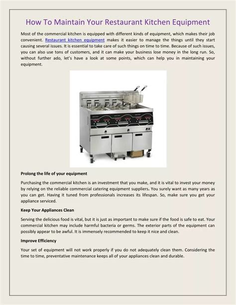 Ppt How To Maintain Your Restaurant Kitchen Equipment Powerpoint