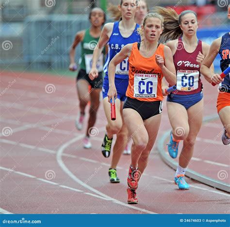 2012 Track Female Hs Relay Runners Editorial Stock Photo Image Of