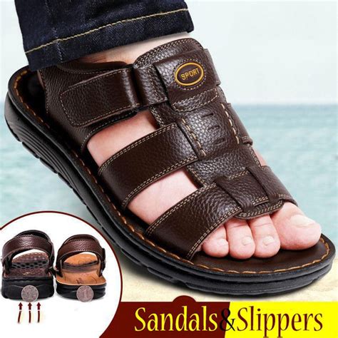 Summer Fashion Mens Non Slip Leather Sandals Man Casual Comfortable Beach Slippers Flip Flops