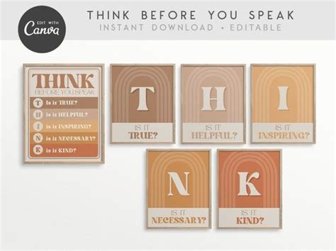 Editable Think Classroom Printable Posters Think Before You Etsy Artofit