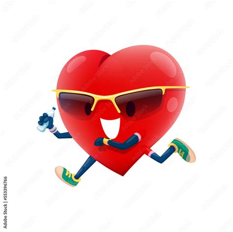 Cartoon Running Heart Character Running Sport Fitness Training And