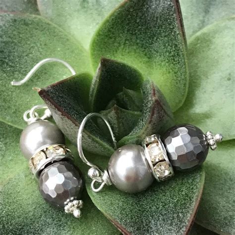 New Listing Light Gray And Charcoal Shell Pearl Drop Earrings Perfect