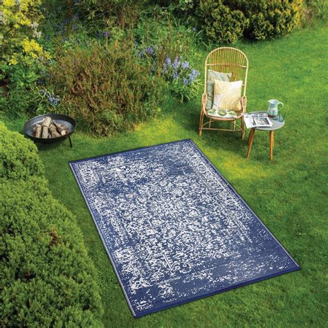 Lush Ambience Waterproof Outdoor Rug For Patios Backyards Decks Navy