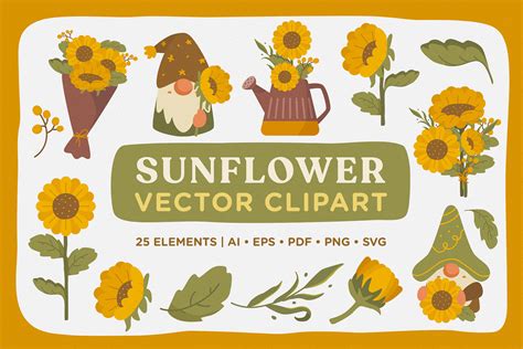 Cute Sunflower Vector Clipart Pack Graphic by Telllu · Creative Fabrica