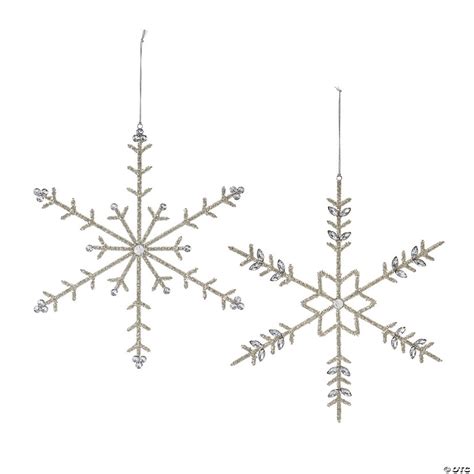 Jeweled Metal Snowflake Ornament Set Of 6 14h Ironglass Oriental