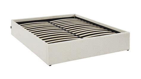 Lit coffre 160x200 en tissu bouclé beige sommier à lattes Handy