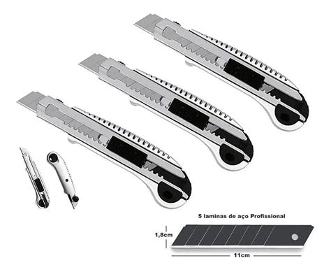 3 Estiletes De Metal Profissional 18mm 15 Lâminas Extras