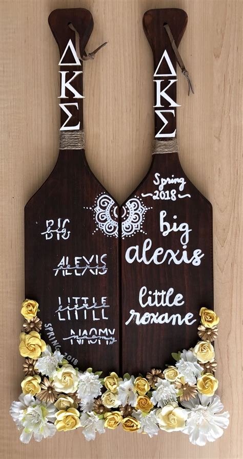 Sorority Paddle With Wood Staining And Yellow Flowers Sorority Crafts Sorority Big Little