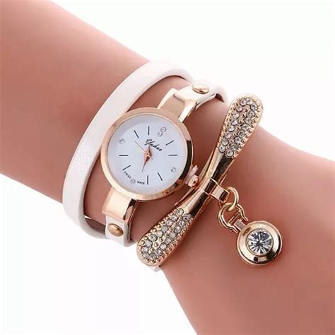 Reloj Mujer Brazalete Vinil Dama Pulsera Dije Cristal Mercadolibre