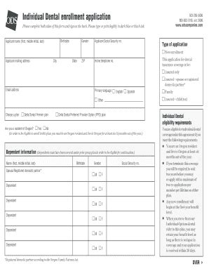 Fillable Online Individual Dental Enrollment Application Moda Health