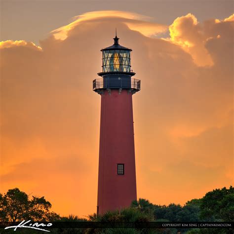 Jupiter Inlet Lighthouse Red Sky Square Hdr Photography By Captain Kimo