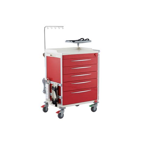 Pacific Medical Emergency Trolley Red Five Drawer 650 X 480 X 980mm