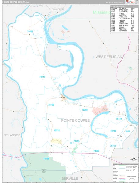 Pointe Coupee County La Zip Code Wall Map Basic Style By Marketmaps 58e