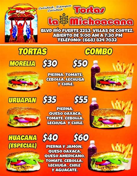 Carta Del Restaurante Tortas La Michoacana Sucursal Rio Fuerte Los Mochis