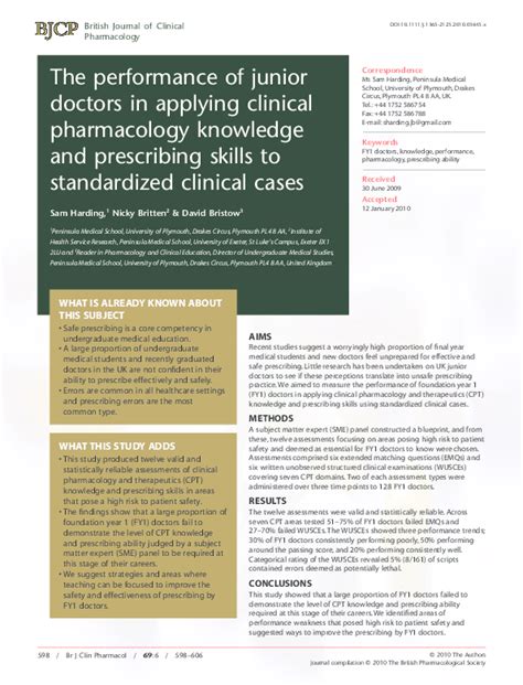 Pdf The Performance Of Junior Doctors In Applying Clinical