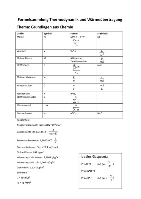 Formelsammlung Thermodynamik Und W Rme Bertragung Automatisch