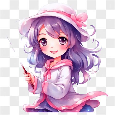 Baixe Garota de Anime Kawaii Chapéu Branco e Cabelo Roxo e Olhos