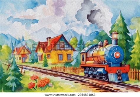 Baby Bright Colorful Train Railway Railroad Stock Illustration ...