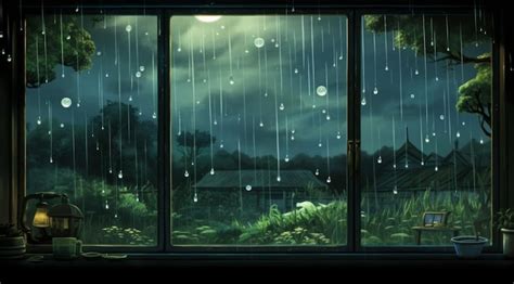 Premium Photo | Steamed glass window after rain anime style studio ghibli