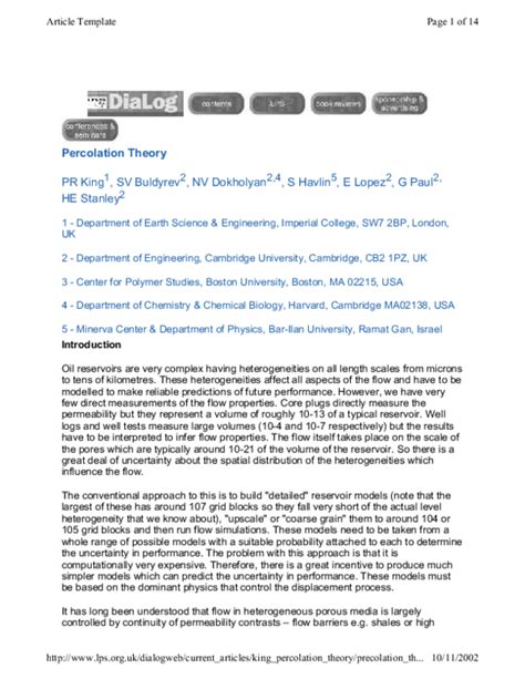 (PDF) Percolation Theory