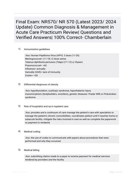 Final Exam NR570 NR 570 Latest 2023 2024 Update Common Diagnosis