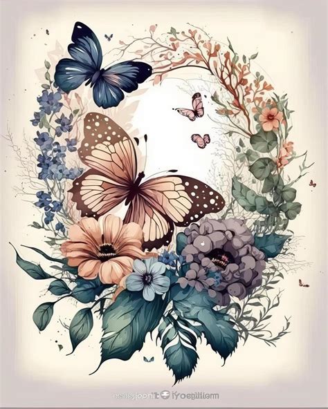 Watercolor Colorful Butterfly Flowers Background Generative Ai