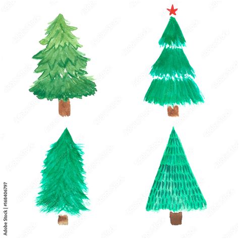 Watercolor christmas trees set isolated on white background. Stock ...