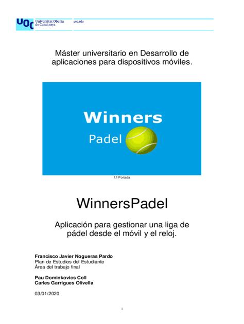 Completable En L Nea Openaccess Uoc Winnerspadel Aplicacin Para