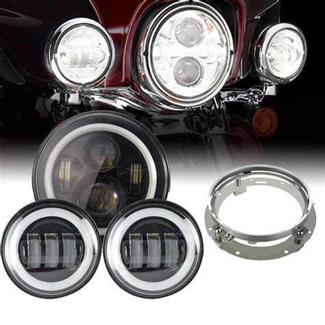 Inch Motorcycle Led Headlights White Halo Angel Eye Drl Mounting