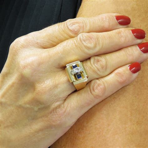 Bague Tank Or Jaune K Platine Avec Diamants Et Verneuils Vendue