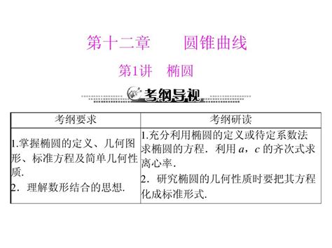 2014届高三新课标理科数学一轮复习课件 第十二章 第1讲 椭圆word文档在线阅读与下载无忧文档