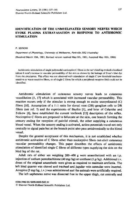 Pdf Identification Of The Unmyelinated Sensory Nerves Which Evoke