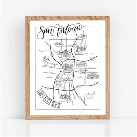 San Antonio Illustrated City Map Texas Map Texas Wall Art Print