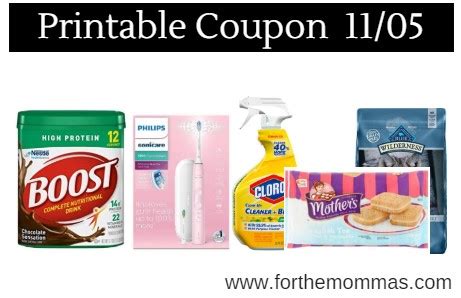 Printable Coupon Roundup 11 05 Save On Boost Mother S Cookies Clorox