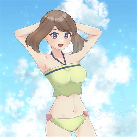 Hentai Nintendo Girl Alluring Big Breasts Bikini Blue Eyes Brown