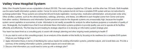 Solved Valley View Hospital System Valley View Hospital | Chegg.com