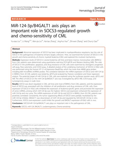 Pdf Mir 124 3p B4galt1 Axis Plays An Important Role In Socs3